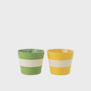 J-Line bloempot Touwtjes Streep - papier - geel|groen - medium - 2 stuks - Ø 15 cm