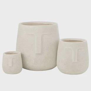 J-Line bloempot Moai - keramiek - wit - 3 stuks - Ø 44 cm
