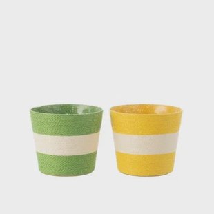 J-Line bloempot Touwtjes Streep - papier - geel|groen - large - 2 stuks - Ø 17.5 cm