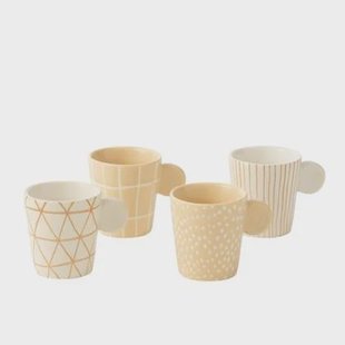 J-Line kopje Met Oor + Bamboubasis - keramiek - wit|creme -