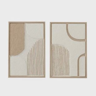 J-Line schilderij Vormen - papier - wit|beige - 2 stuks