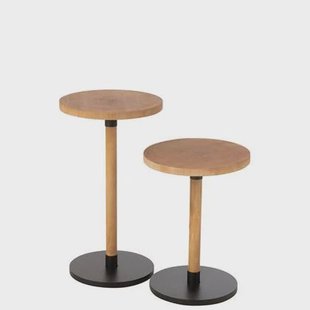 J-Line bijzettafel Ron - dennenhout - naturel|zwart - 2 stuks