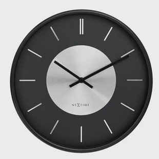 NeXtime - Wandklok 25cm - Stil - Zwart|Zilver - Metaal - NeXtime