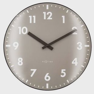 NeXtime - Wandklok 35cm Koepelglazen Lens - Stil - Khaki - Glas -