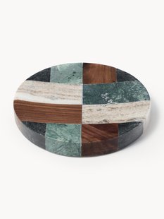 Klein decoratief dienblad Mauricio van marmer en walnoothout, &Oslash; 16 cm