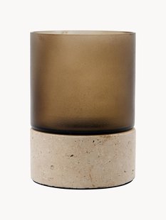 Mondgeblazen windlicht Rivo met travertijnen voet