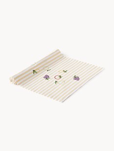 Gestreepte tafelloper Melony met geborduurde motieven