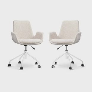Nolon Nout-Eef Bureaustoelen Set van 2 - Bouclé Beige - Wit Onderstel Nolon Nout-Eef Bureaustoelen Set van 2 - Bouclé Beige - Wit Onderstel