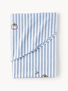 Gestreept rond tafelkleed Melony met geborduurde motieven