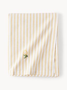 Gestreept tafelkleed Melony met geborduurde motieven