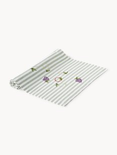 Gestreepte tafelloper Melony met geborduurde motieven