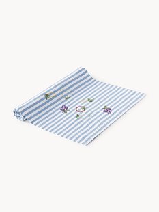 Gestreepte tafelloper Melony met geborduurde motieven