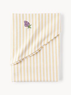 Gestreept rond tafelkleed Melony met geborduurde motieven