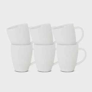 vtwonen Grote Mokken met Oor - Serviesset - Wit - Set van 6 - 400ml