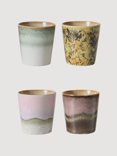 Handbeschilderde mokken 70&#039;s met reactief glazuur, 4-delig