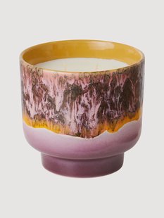 Handgemaakte 2-lonts geurkaars 70&#039;s (saliekleurig &amp; rozenblaadjes)