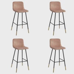 Bronx71 Velvet barkruk Mikky roze 68 - 79 cm - Barkrukken set van 4