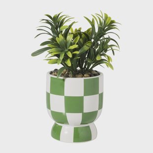 Kunstplantje geblokt - groen - ø8x17 cm