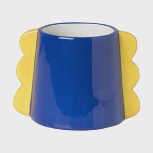 Bloempot met oortjes - blauw/geel - ø10x14.5 cm Bloempot met oortjes - blauw/geel - ø10x14.5 cm