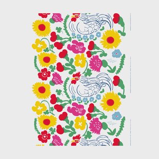 Marimekko Charles stof White-red-pink-green
