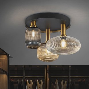 Schuller Valencia Norma plafondlamp, Ø 56 cm, 3-lamps, zwart/messing, glas