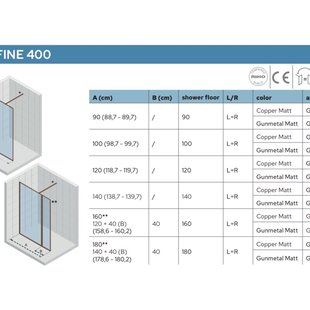 Inloopdouche Riho Define 400 Mat Gunmetal 140x200 cm Incl. Stabilisatiestang