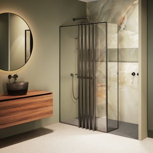 Inloopdouche Riho Define 402 L-Vormig Met Frame Mat Gunmetal 100x200 cm Incl. Stabilisatiestang