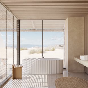 Vrijstaand Ligbad Riho Catching Waves 174x82x56.5 cm Incl. Pop Up Waste en Sifon Geribbeld Mat Wit