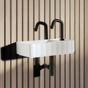 Fontein Riho Catching Waves 45.1x22x10.8 cm Links Incl. Always Open Plug Geribbeld Mat Wit