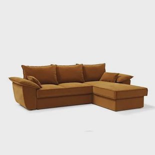 Rechte hoekbank met mosterd fluwelen ombouwbare commode 257cm