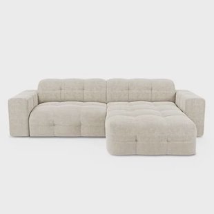 Rechthoekige 5-zitsbank in crèmekleurig fluweel 230cm