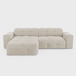 5-zits linker hoekbank in crème fluweel 230cm