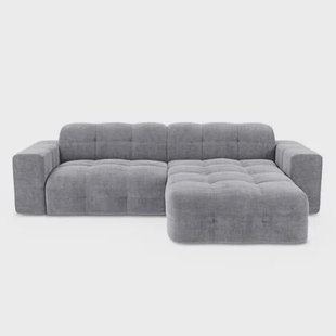 Rechthoekige 5-zitsbank in lichtgrijs fluweel 230cm