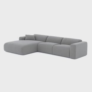 Sofa, brede linkerhoek, lichtgrijs geweven stof 280cm