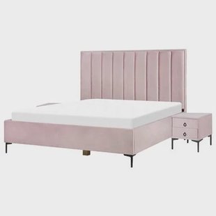 Beliani - SEZANNE - Slaapkamerset - Roze - 180 x 200 cm - Fluweel Beliani - SEZANNE - Slaapkamerset - Roze - 180 x 200 cm - Fluweel