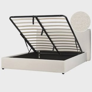 Beliani-LAVAUR-Bed met opbergruimte-Gebroken wit-160 x 200 cm-Bouclé