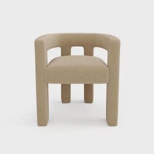 Gladde beige fluwelen eetkamerstoel