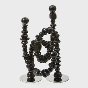 POLSPOTTEN Beads Kandelaar H 38 cm - Zwart