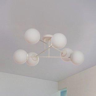 HELAM Moon plafondlamp, 87 cm, 6-lamps, zandkleurig, glas, E27