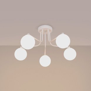 SOLLUX LIGHTING Astral plafondlamp, wit, lengte 64 cm, staal/glas, 5-lamps.