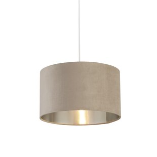 Searchlight Velvet Drum - lampenkap - Ø 38 x 22 cm - taupe en zilver