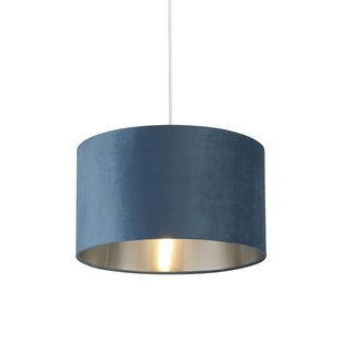 Searchlight Velvet Drum - lampenkap - Ø 38 x 22 cm - blauwgroen en zilver