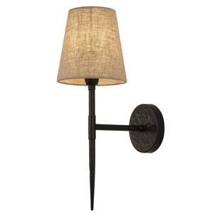 Searchlight Gothic - wandlamp - 15 x 43 cm - zwart en natuurlijk linnen