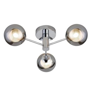 Searchlight Oscar - plafondlamp - Ø 40 x 14 cm - chroom en gerookt glas
