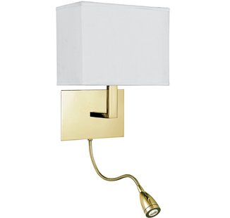 Searchlight Hotel - wandlamp met leeslamp - 20 x 26 cm - E27 + 1,45W LED incl. - satijn messing en wit