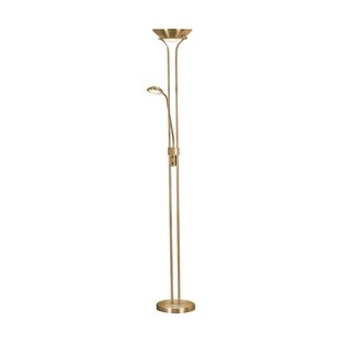 Searchlight Mother & Child - staanlamp met leeslamp - Ø25,4 x 180 cm - 15,5W + 5W dimbare LED incl. - satijn messing