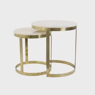 Light & Living Perlato bijzettafel set van 2 - marmer wit|antiek brons Light & Living Perlato bijzettafel set van 2 - marmer wit|antiek brons