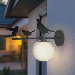 Lindby buitenwandlamp Lintu, metaal, zwart, IP44, vogel