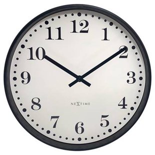 NeXtime - Wandklok 30cm - Stil - Zwart|Wit - Plastic - NeXtime