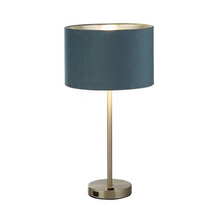 Searchlight Finn - tafellamp met usb-poort - Ø 28 x 54 cm - satijn nikkel, zilver en blauwgroen